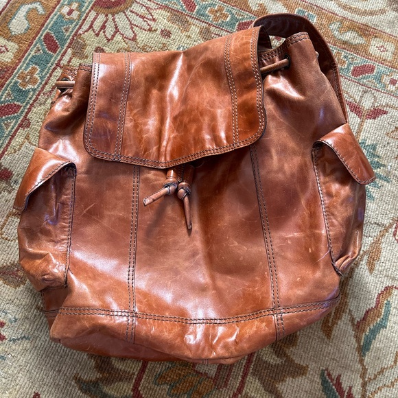 Fossil brown leather backpack